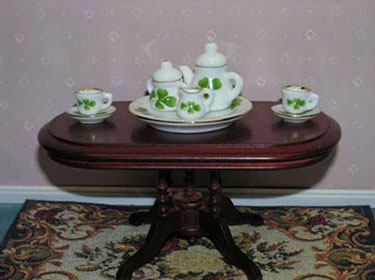 Dollhouse Miniature 10 Pc Tea Set-Gold/Green Leaves